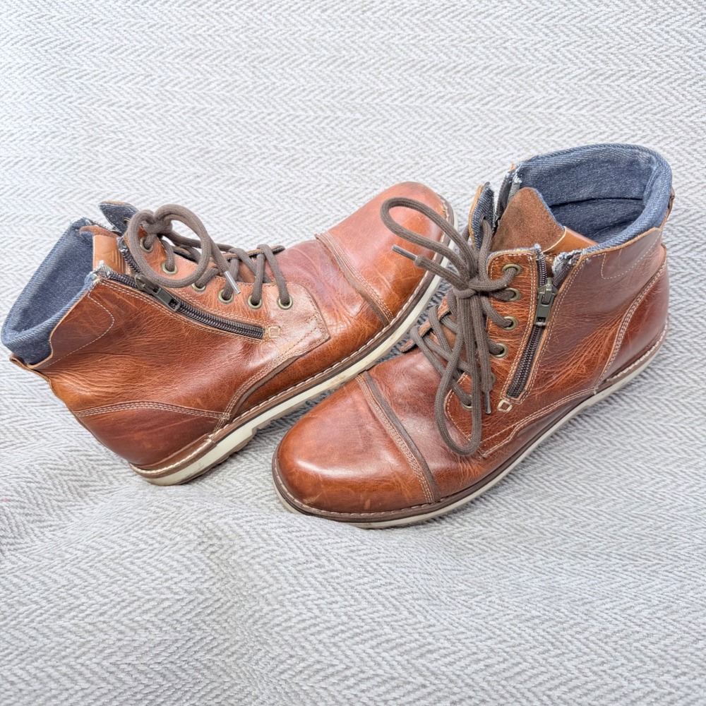 Aldo Ankle Boots 10 Brown Leather Side Zip Cap Toe Casual Work Combat - Picture 3 of 7